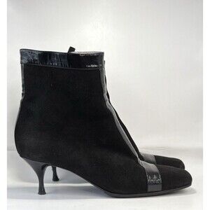 Celine Black Suede Ankle Boots w/ Patent Leather Details Y2K Sz EU 38.5C 8.5